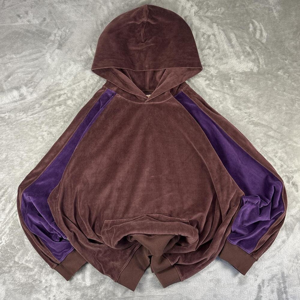 Levi's Velour Hoodie in Brown with Purple Sleeve Panels